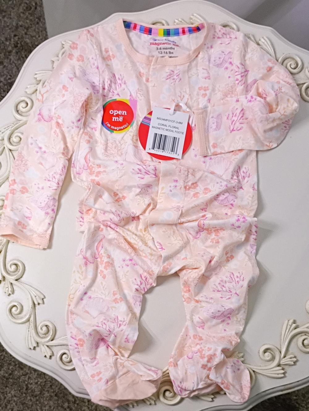 Magnetic Me Pastel Pink Floral Magnetic One-Piece Footie